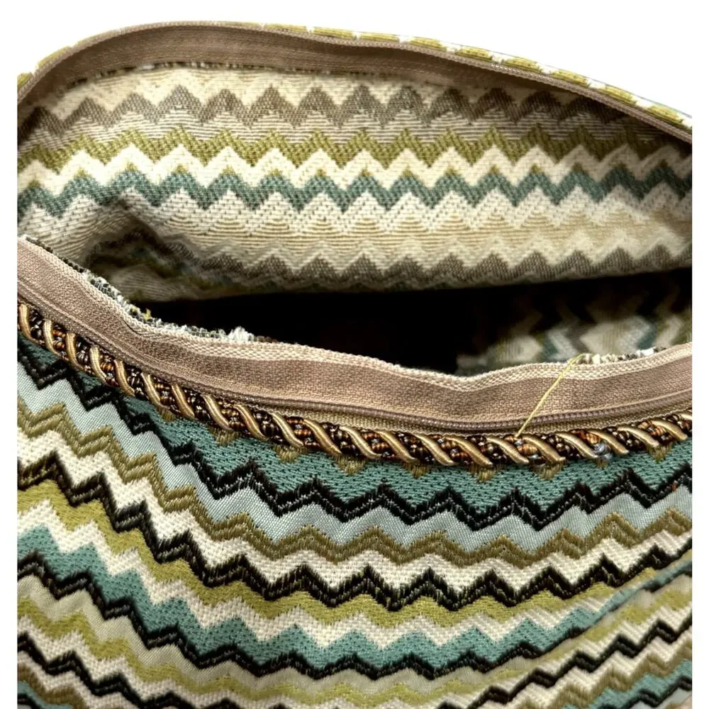 Vintage Custom Made Jacquard Chevron Pattern Throw Pillow Covers (2) MCM Thick